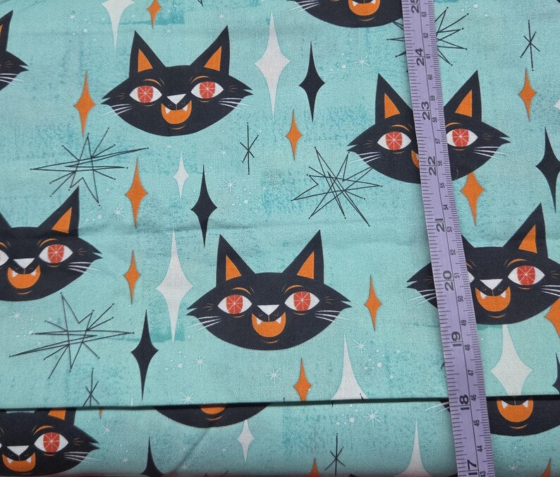 Mid Century Modern Halloween Cat on Aqua