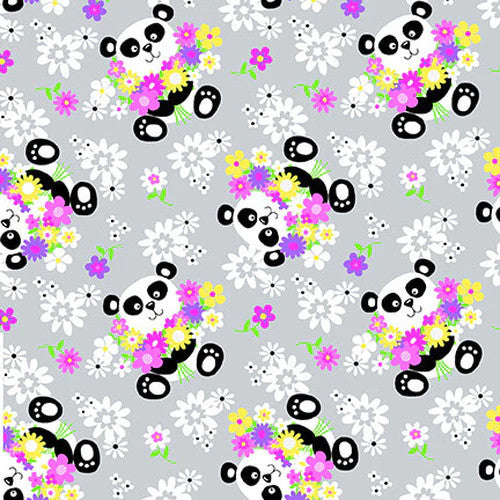 Floral Pandas on Gray ♥ Flannel