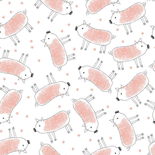 Sketched Piggies on White ♥ Flannel