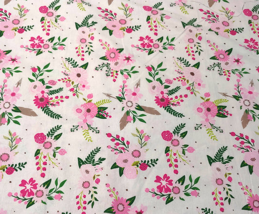 Pink Floral on White ♥ Flannel