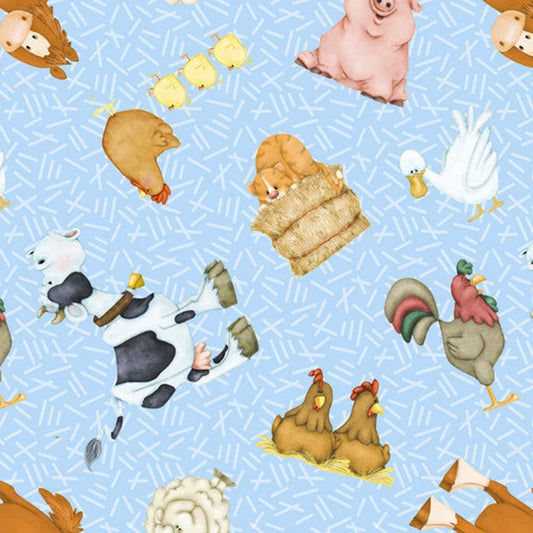 Tossed Farm Animals on Blue ♥ Flannel