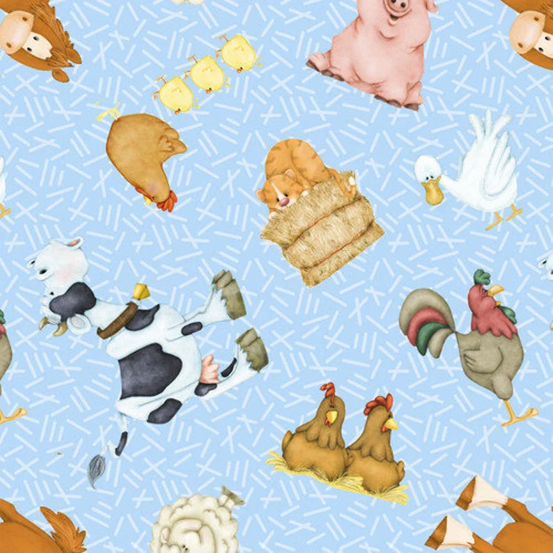Tossed Farm Animals on Blue ♥ Flannel
